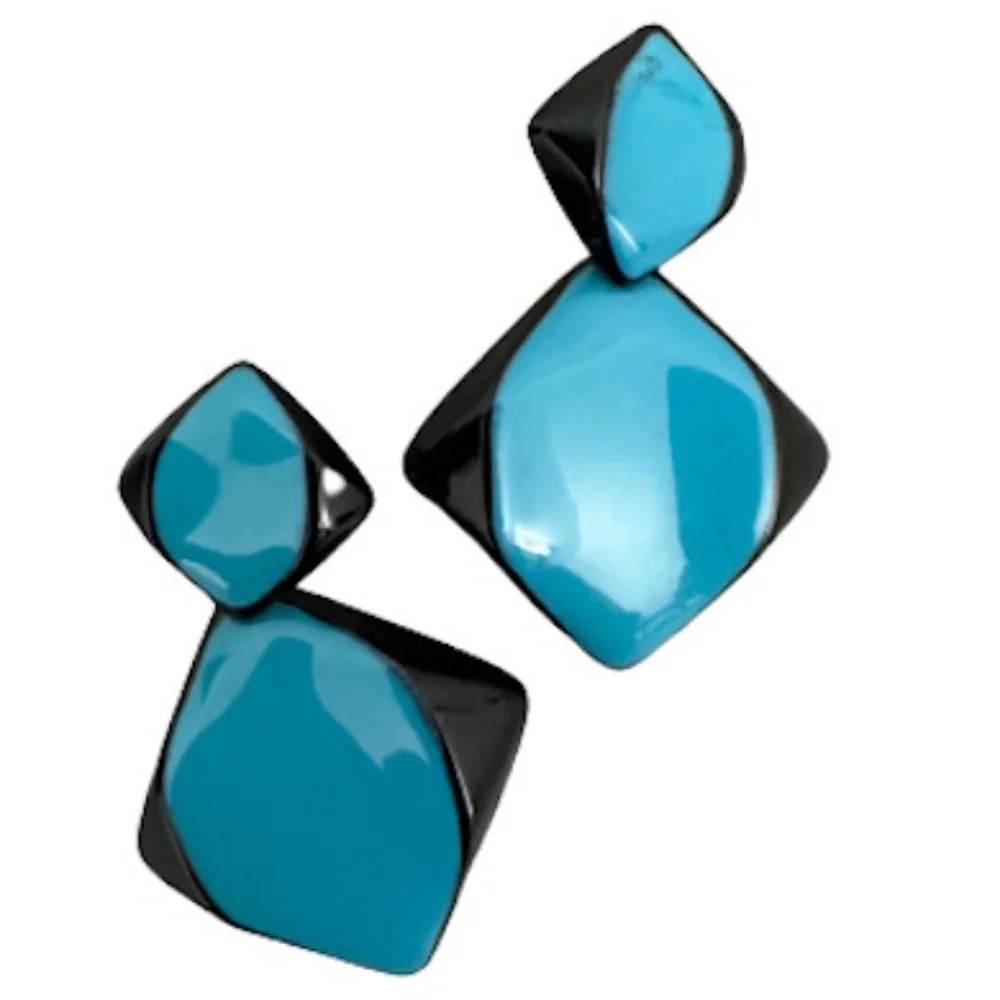 Vtg 80s Enamel Pierced Dangle Earrings